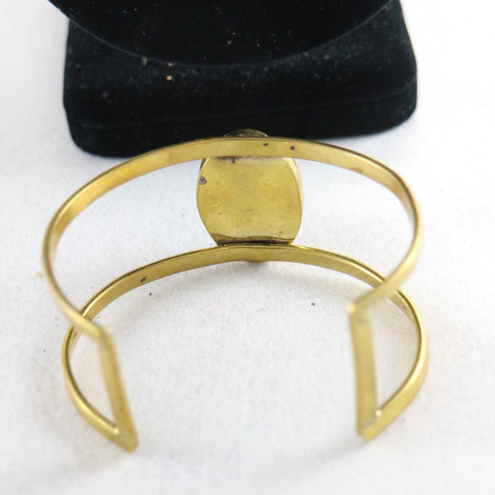 Vintage Style Brass and Polished Stone African Bangle Bracelet - Picture 6 of 6